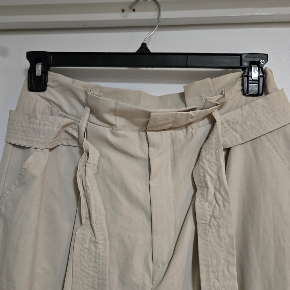 DKNY Jeans Sz L Beige Paperbag-Waist Belted Crop Wide Leg Dress Pants 30x25 NEW - Picture 2 of 6